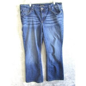 LEI Sophia Hipster Flare Jeans Medium Wash Blue Denim Womens Size 17 Academia